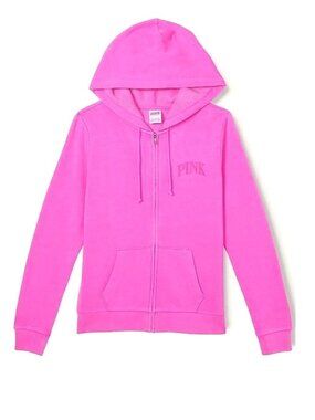 XS PINK Victoria Secret Fleece Full Zip Hoodie Jacket Extra-Small Pink Berry